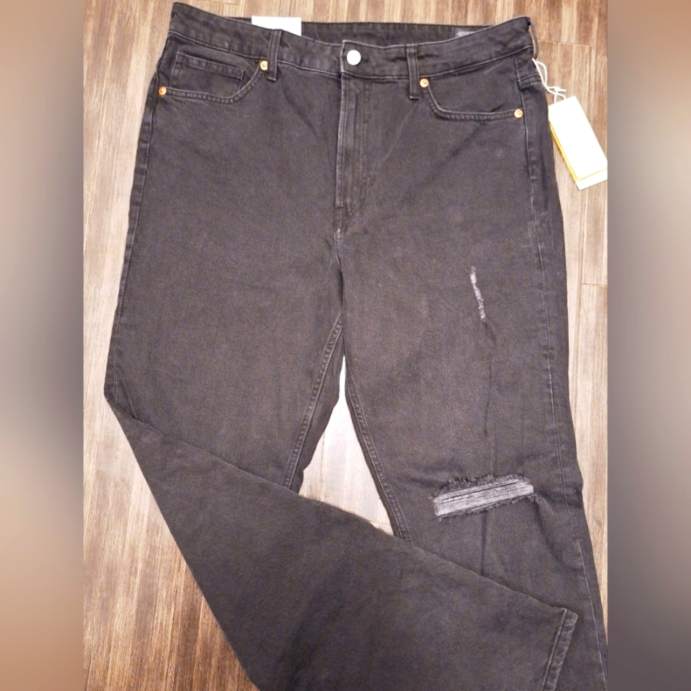 &Denim Black Straight Leg Women's Distressed Jeans Size 14- NWTs